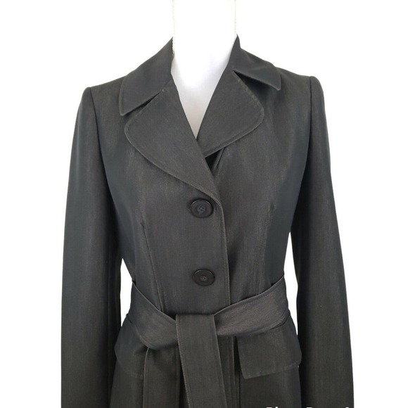 NINE WEST~Woman Size 2~ Black/Gold Trench Coat Button Up, Belted. - Picture 8 of 11
